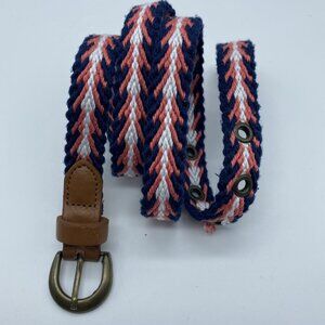 Unbranded Blue Orange White Woven Cotton Belt Women's Size 3 Skinny Faux Leather